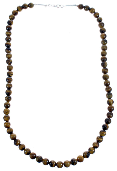 Tiger Eye Genuine Sterling Silver Bead Southwestern Necklace BX120757